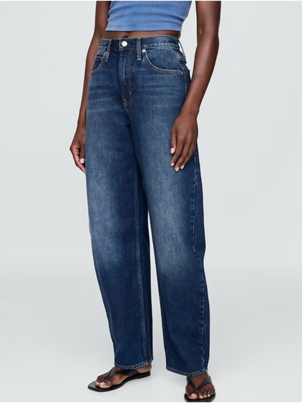 GAP Wide Leg High-Rise Barrel Jeans in Dark Blue Wash Size 29 Tall